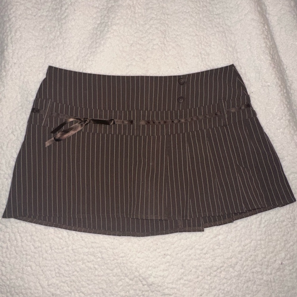 I.AM.GIA Brown Gray Tie Front Asymmetrical Mini Skirt